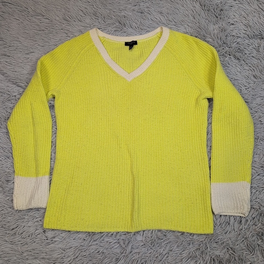 Talbots Sweater Womens Petite Yellow V Neck Preppy Comfort Stretch Lightweight